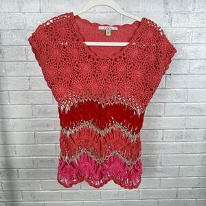 Fever Crochet Knit Top Multicolor Womens Size S Boho‎ Festival Coastal Y2K